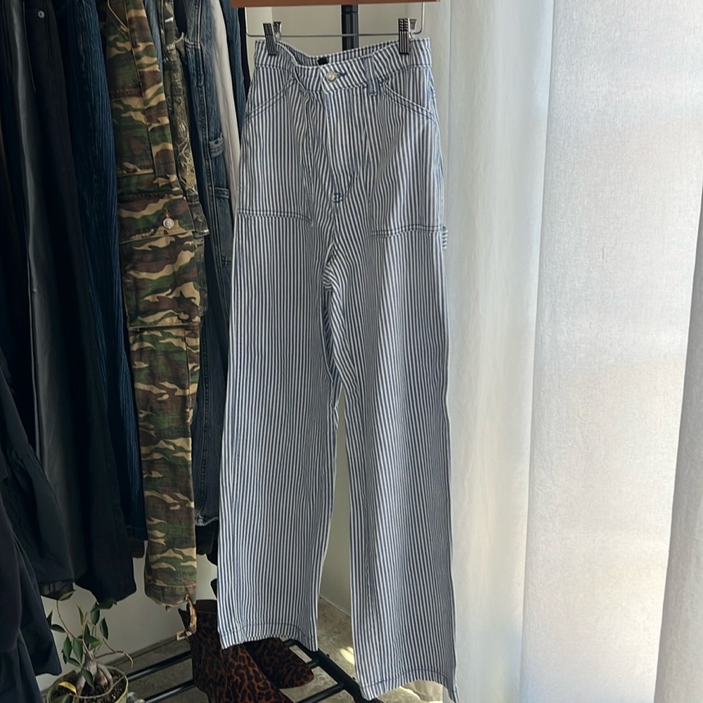 Blue and white pinstripe cargo pants
